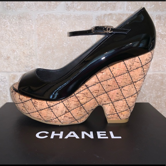 CHANEL | Shoes | Chanel Patent Leatherquilted Cork Platform Wedges |  Poshmark